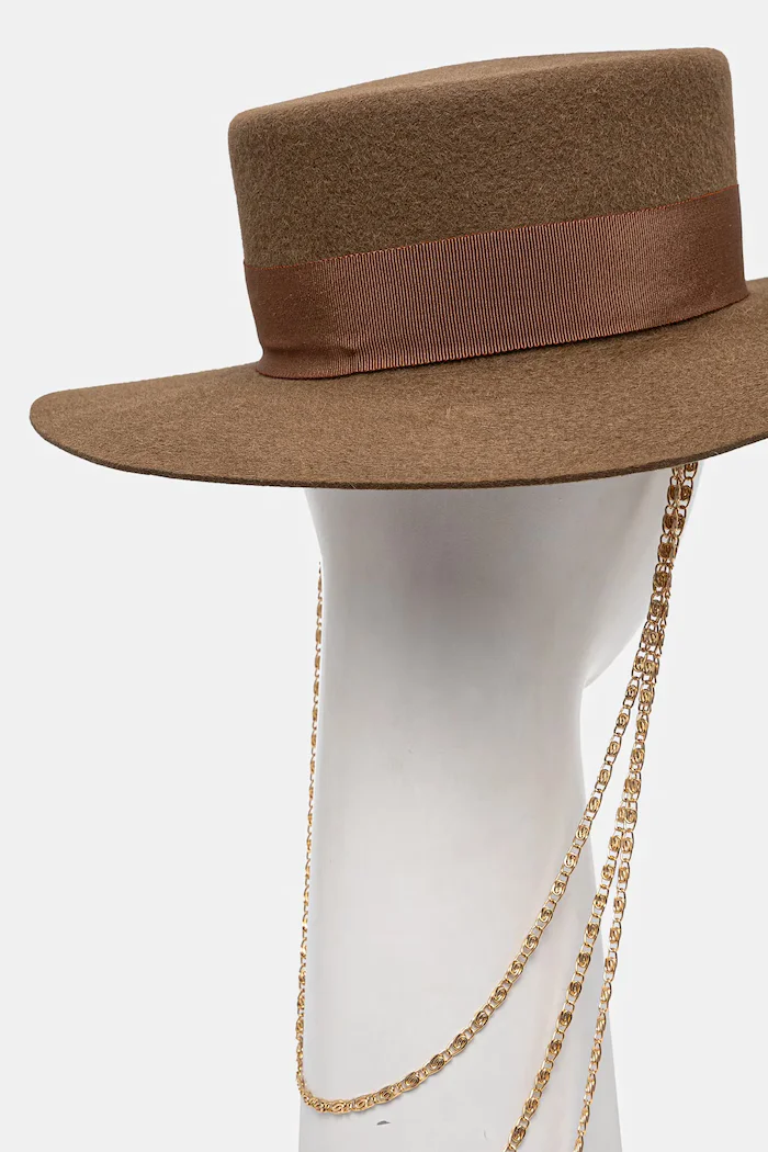 RUSLAN BAGINSKIY Капела Monogram-embellished Canotier Hat в кафяво CNT037-F-3CHA-9P-MRB