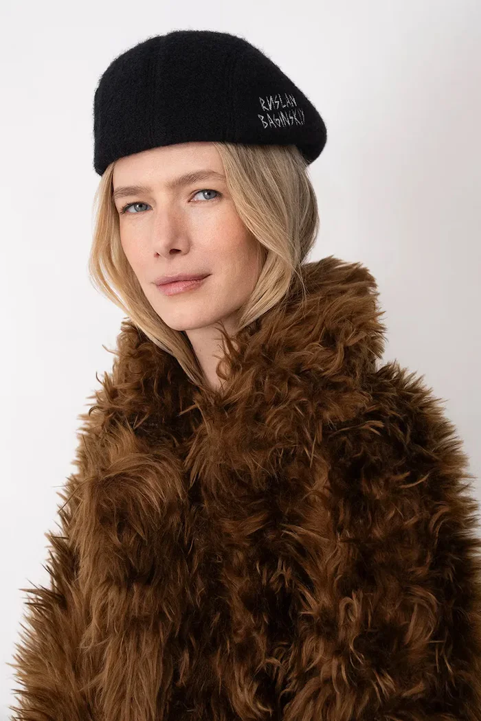 RUSLAN BAGINSKIY каскет дамски от вълнена материя Wool-blend Ivy Cap черен IVC033-WP-FL