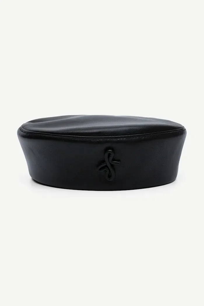 RUSLAN BAGINSKIY шапка дамска от кожа Leather Pillbox Hat черна MMM033-L-PLRB