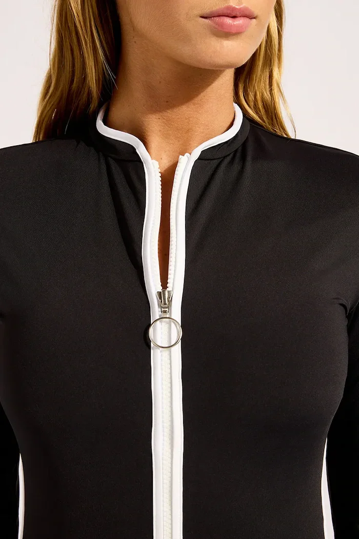 Seafolly цял бански дамски LongSleeve Zip Front черен 11193-942