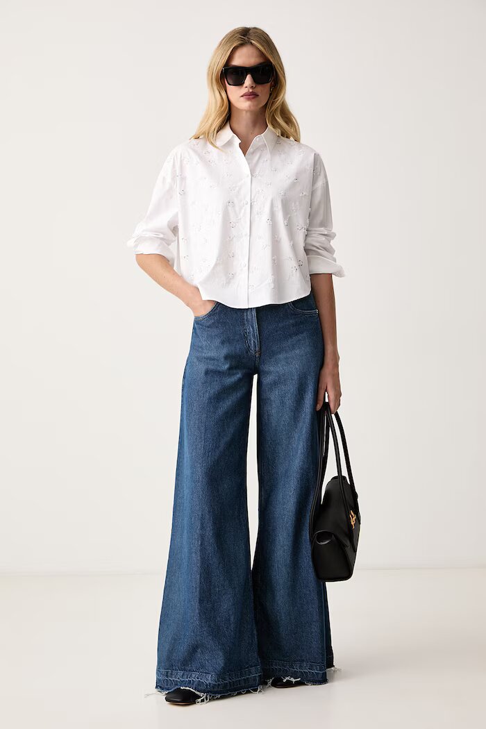 Silvian Heach дънки wide leg дамски PADRIK сини GPA26044JE