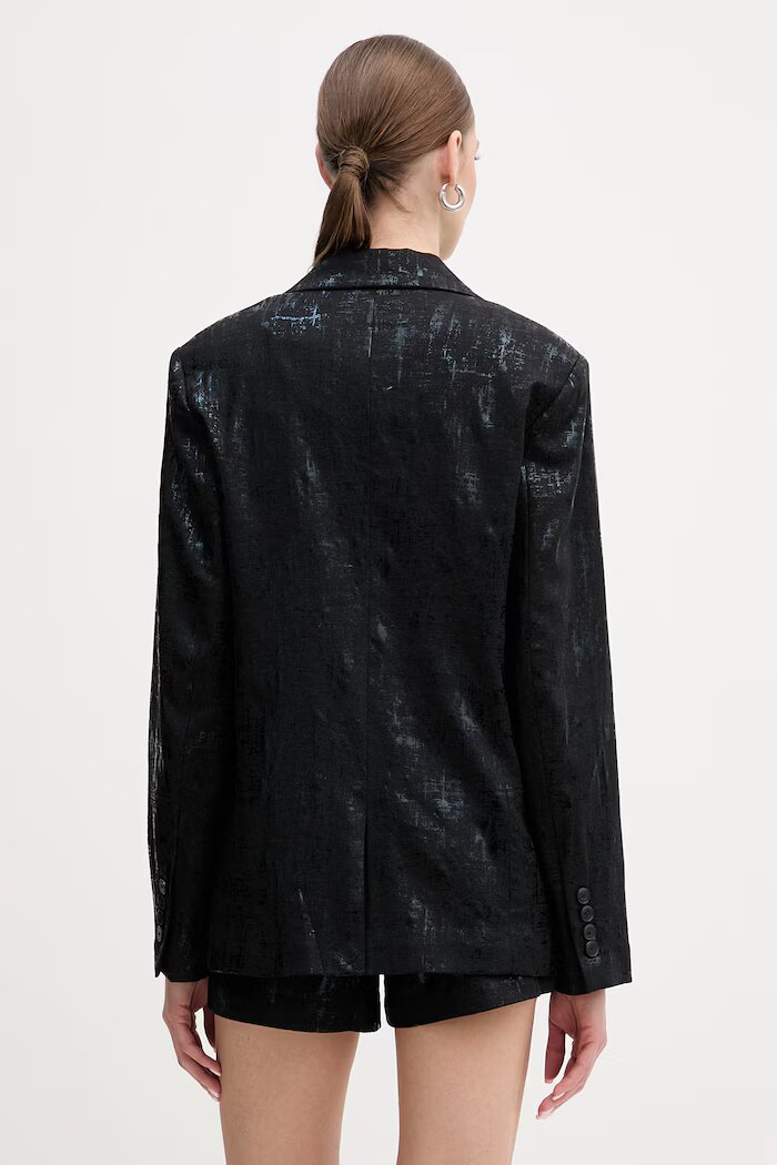 Silvian Heach Ленено яке KHUTLO в черно с едно копче с принт GPP26050GC