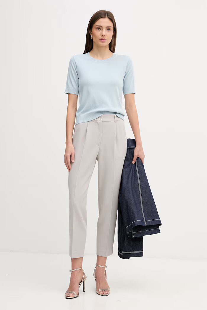 Sisley панталон дамски с вискоза сив с висока талия 4KVXL5CM7