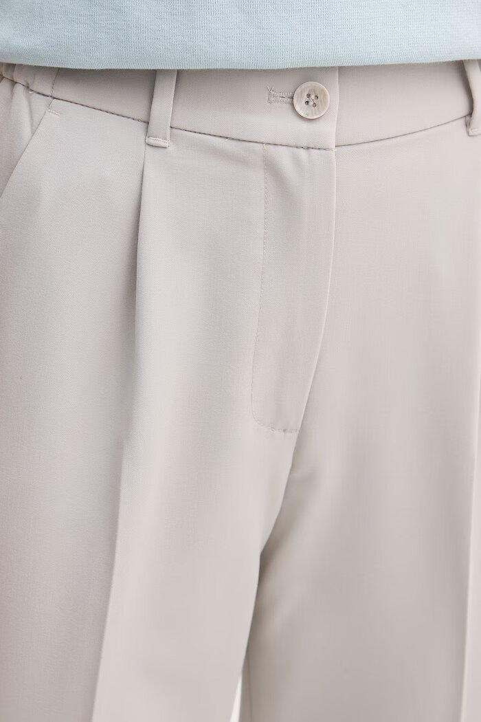 Sisley панталон дамски с вискоза сив с висока талия 4KVXL5CM7