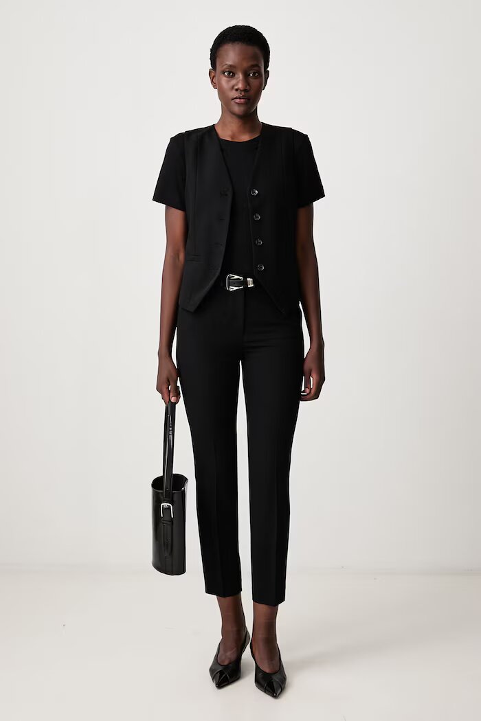 Sisley панталон slim fit дамски черен с висока талия 4KVXPF00C