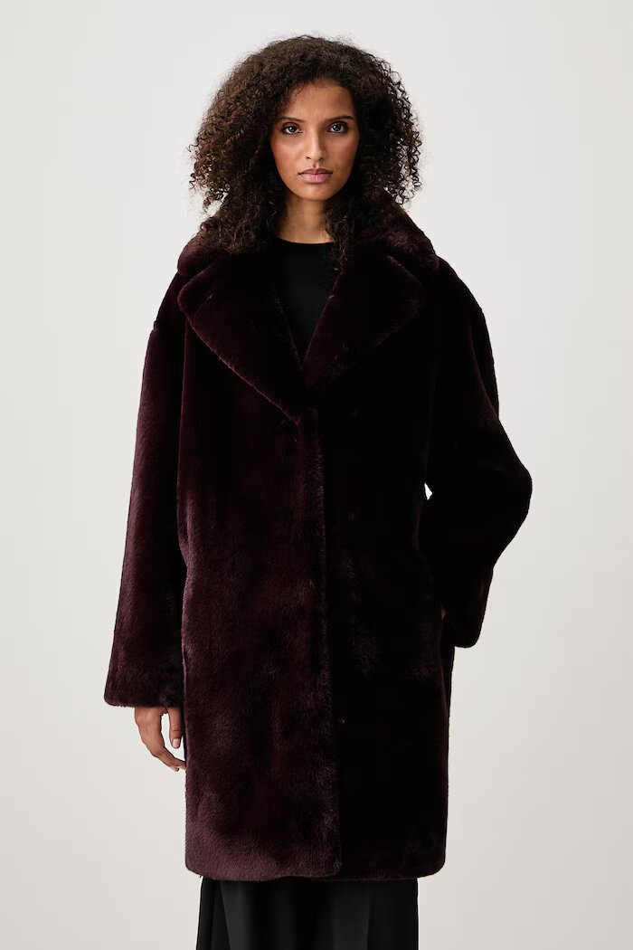 Stand Studio палто от еко пух дамско Camille Cocoon Coat бордо 61137-9070