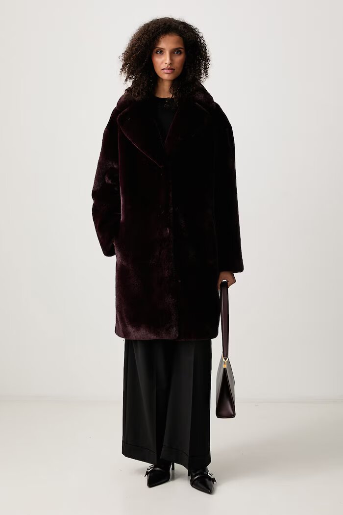 Stand Studio палто от еко пух дамско Camille Cocoon Coat бордо 61137-9070
