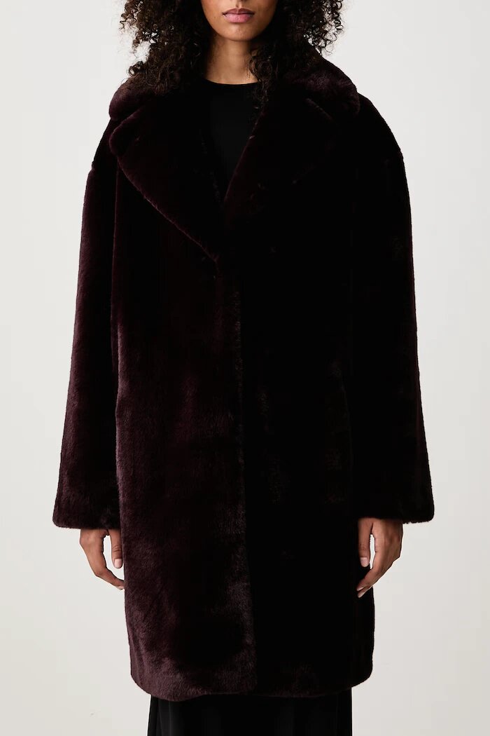 Stand Studio палто от еко пух дамско Camille Cocoon Coat бордо 61137-9070