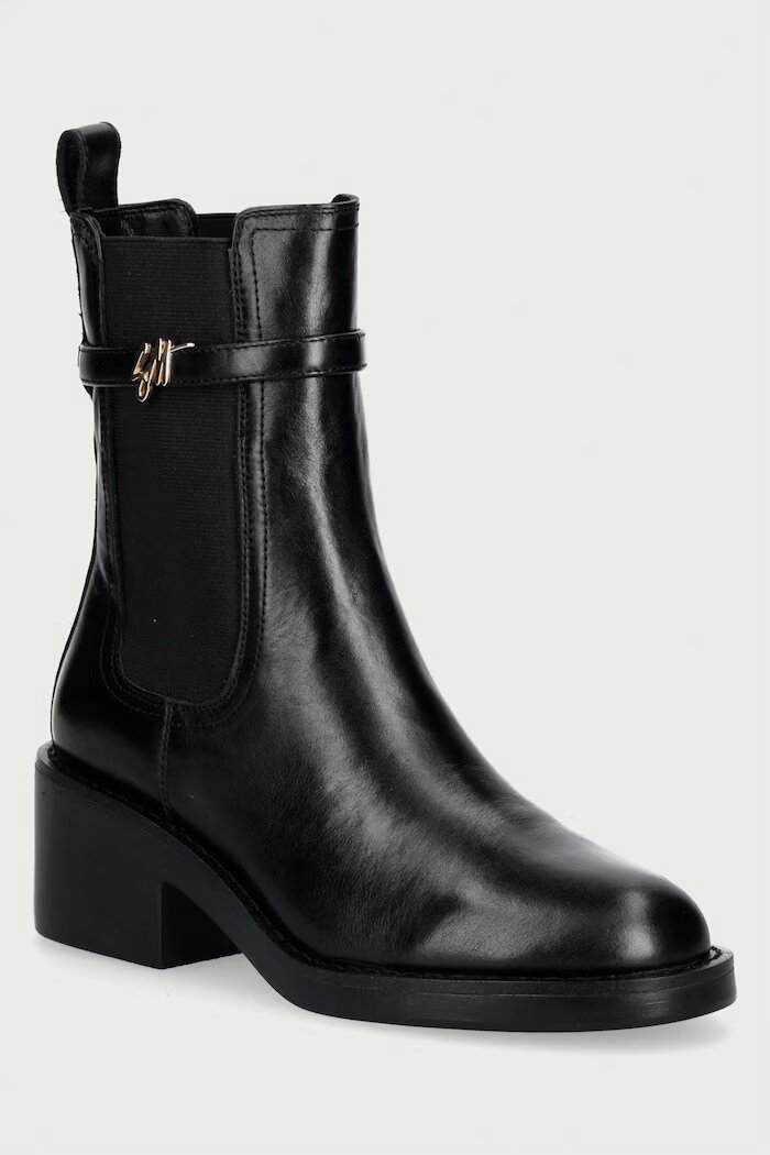 Steve Madden боти с нисък ток дамски от кожа Charity-SM черни 11005782