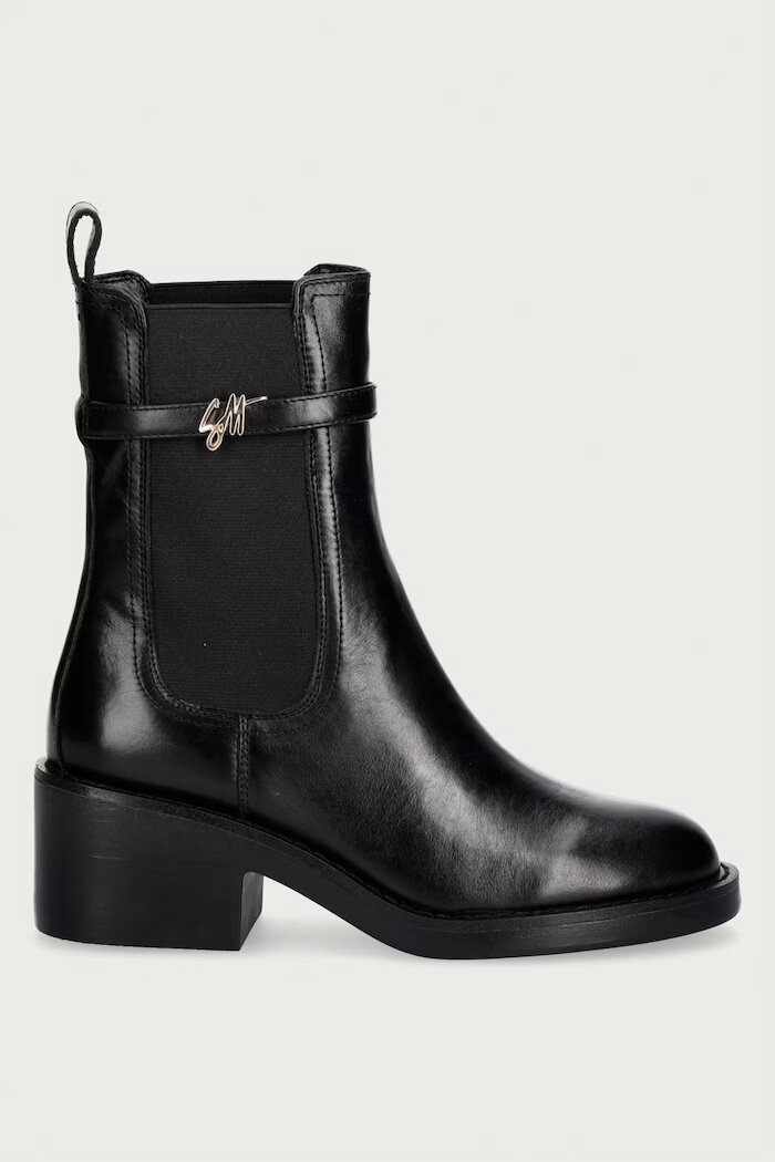 Steve Madden боти с нисък ток дамски от кожа Charity-SM черни 11005782