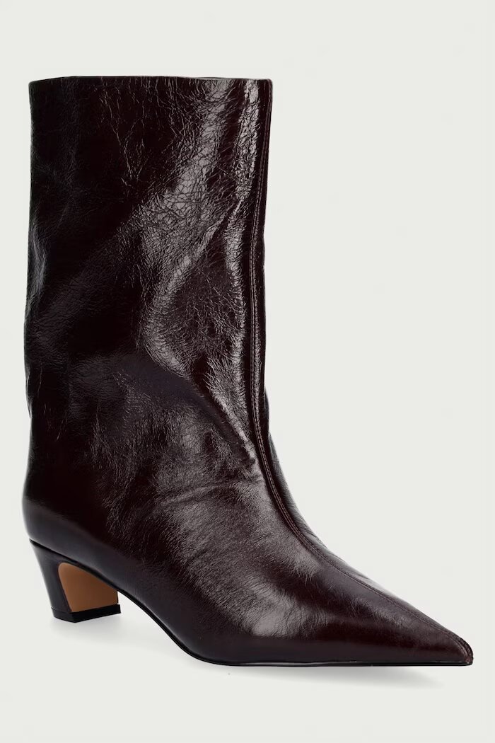 Steve Madden боти с нисък ток дамски от кожа Lytton кафяви 11005183