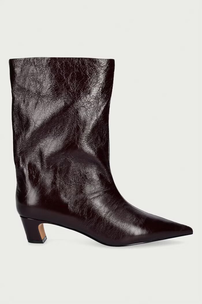 Steve Madden боти с нисък ток дамски от кожа Lytton кафяви 11005183