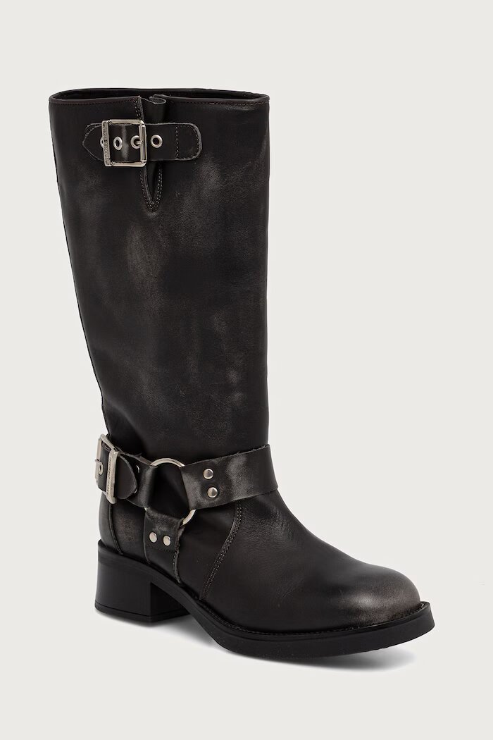 Steve Madden ботуши дамски от кожа Beau сиви 11003069