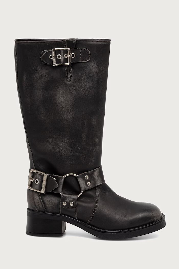 Steve Madden ботуши дамски от кожа Beau сиви 11003069