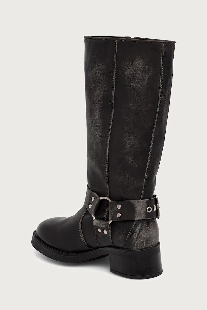 Steve Madden ботуши дамски от кожа Beau сиви 11003069
