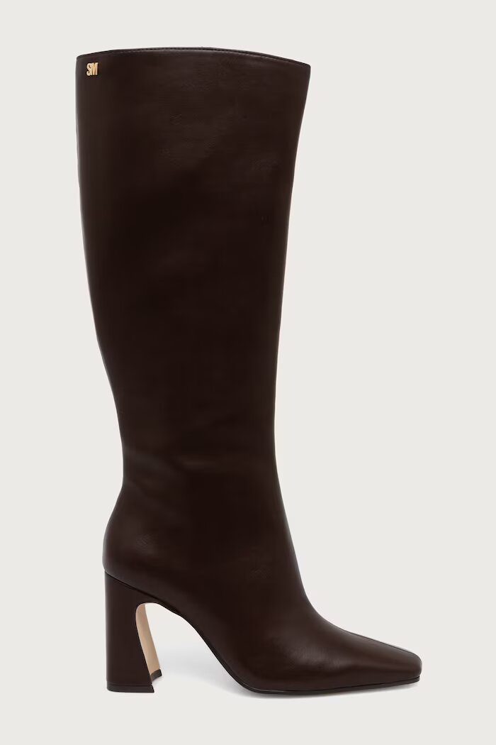 Steve Madden ботуши под коляното дамски от кожа Flares-H кафяви 11005768
