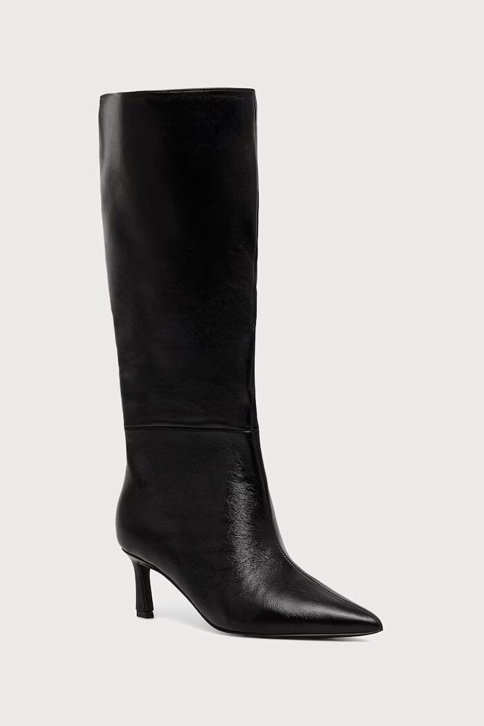 Steve Madden ботуши под коляното дамски от кожа Lavan черни 11003290