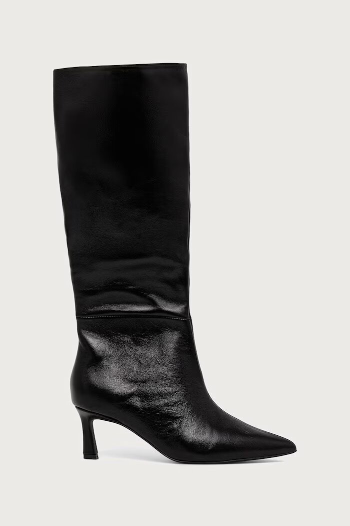 Steve Madden ботуши под коляното дамски от кожа Lavan черни 11003290