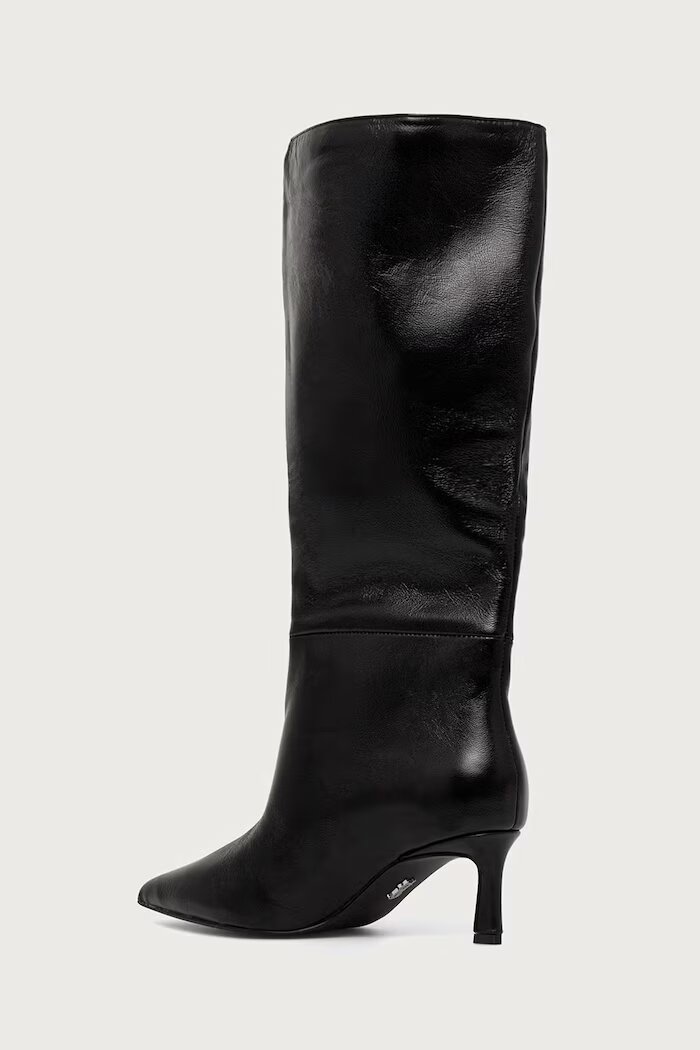 Steve Madden ботуши под коляното дамски от кожа Lavan черни 11003290