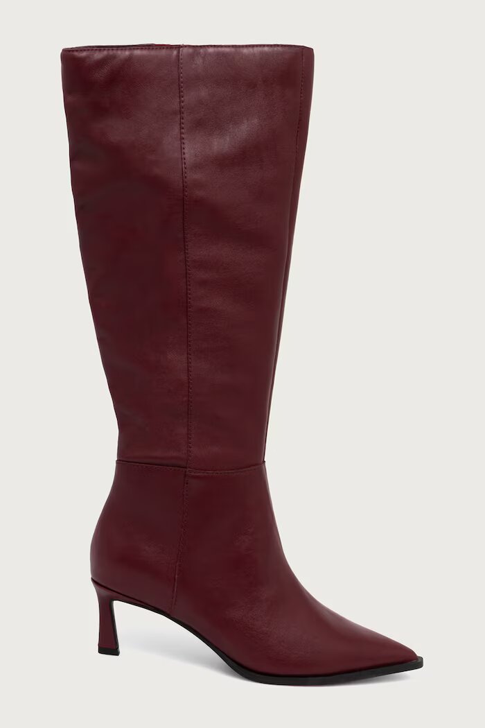 Steve Madden ботуши под коляното дамски от кожа Lucid бордо 11004848