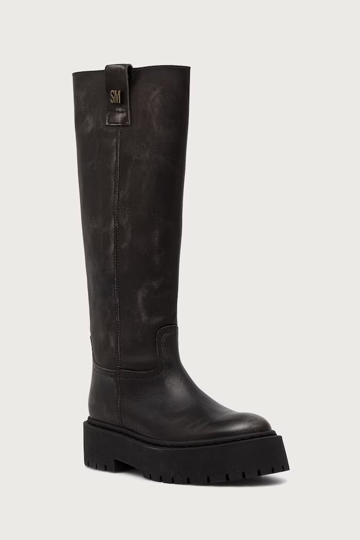 Steve Madden ботуши под коляното дамски от кожа Sonar сиви 11005588