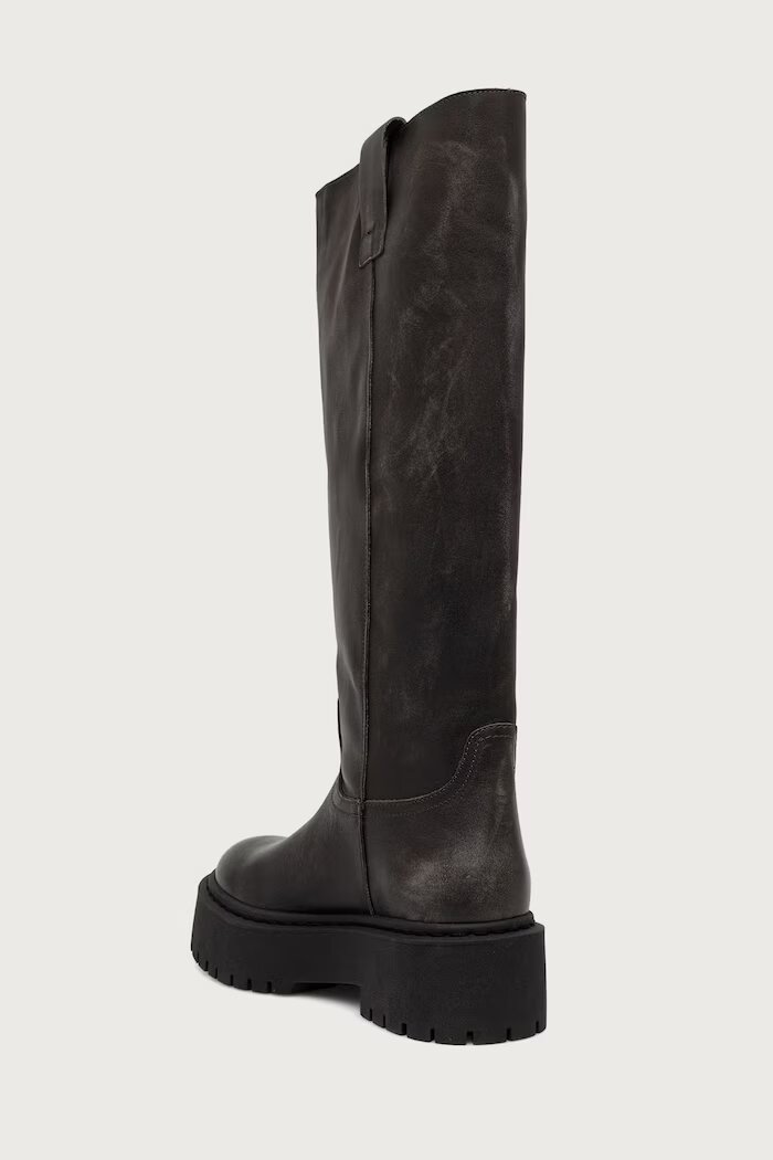 Steve Madden ботуши под коляното дамски от кожа Sonar сиви 11005588