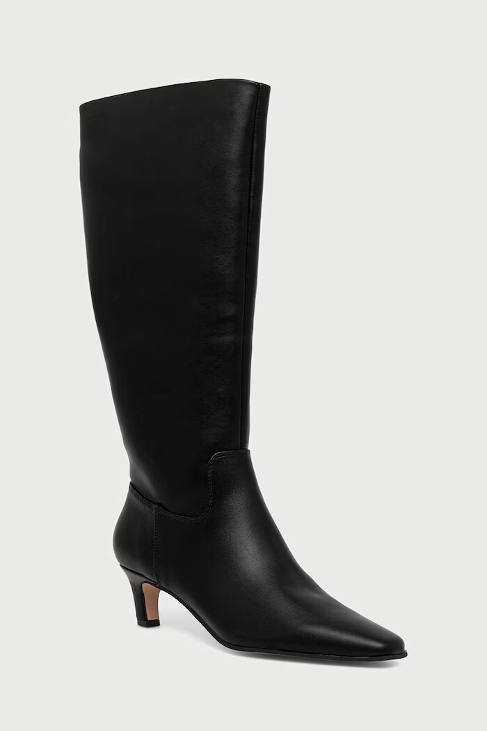 Steve Madden ботуши под коляното с нисък ток дамски New Davis черни 11005691