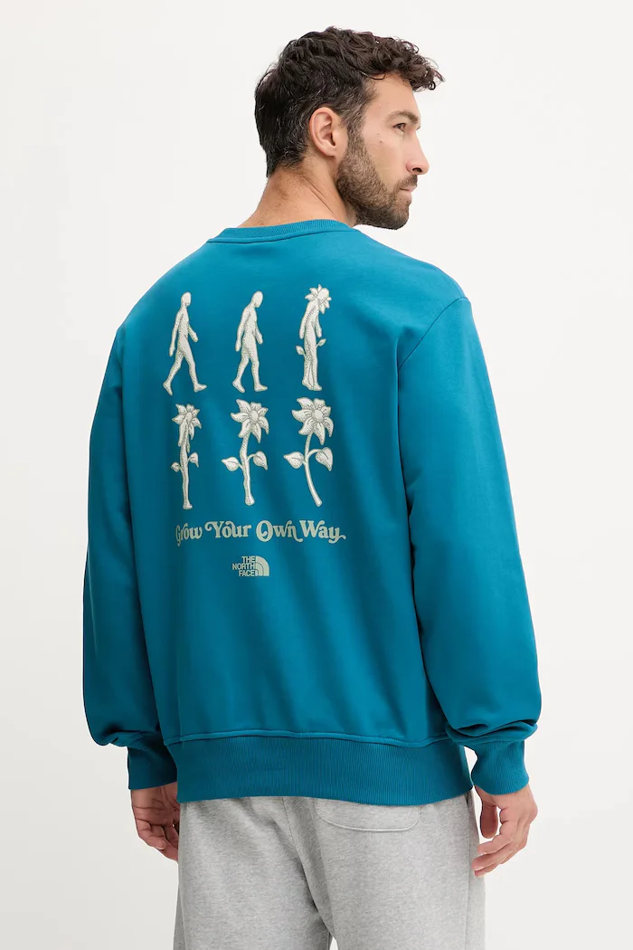 The North Face Памучен суичър Connect Relaxed мъжки в тюркоазено с принт NF0A8E3ZBSI1