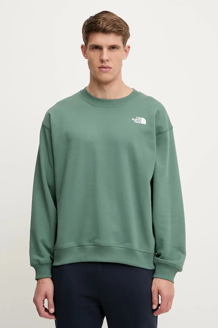 The North Face Памучен суичър Nuptse Oversized мъжки в зелено с изчистен дизайн NF0A8C3UHCH1