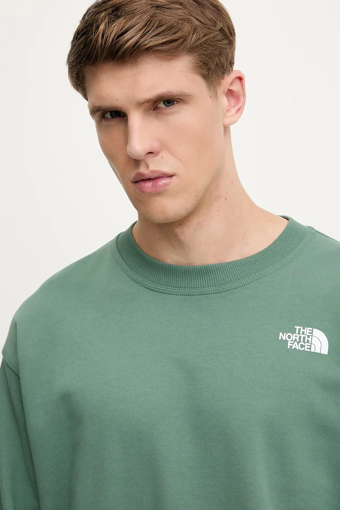 The North Face Памучен суичър Nuptse Oversized мъжки в зелено с изчистен дизайн NF0A8C3UHCH1