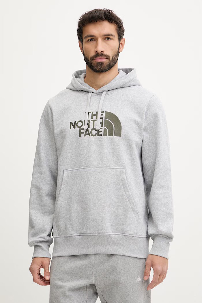 The North Face Суичър Drew Peak мъжки в сиво с качулка с меланжов десен NF0A89EM6RS1