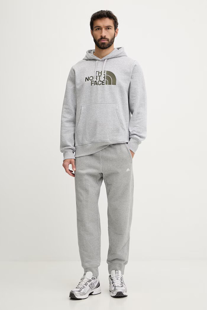 The North Face Суичър Drew Peak мъжки в сиво с качулка с меланжов десен NF0A89EM6RS1
