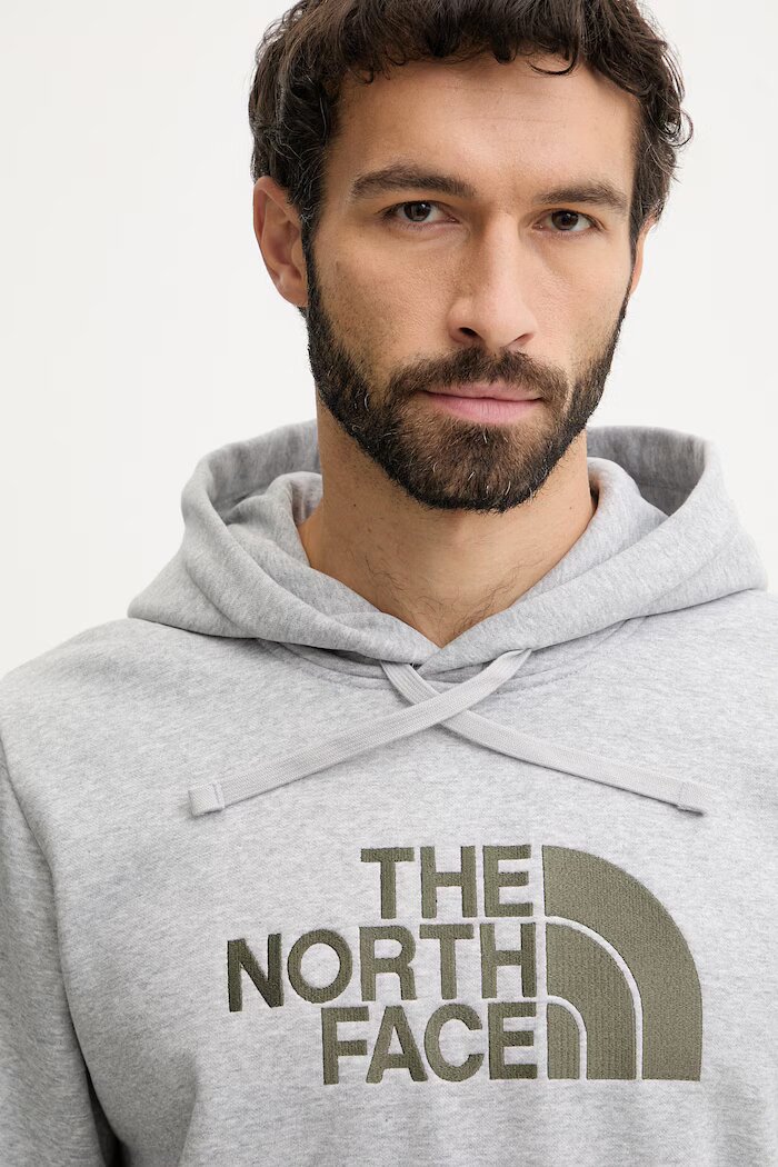 The North Face Суичър Drew Peak мъжки в сиво с качулка с меланжов десен NF0A89EM6RS1