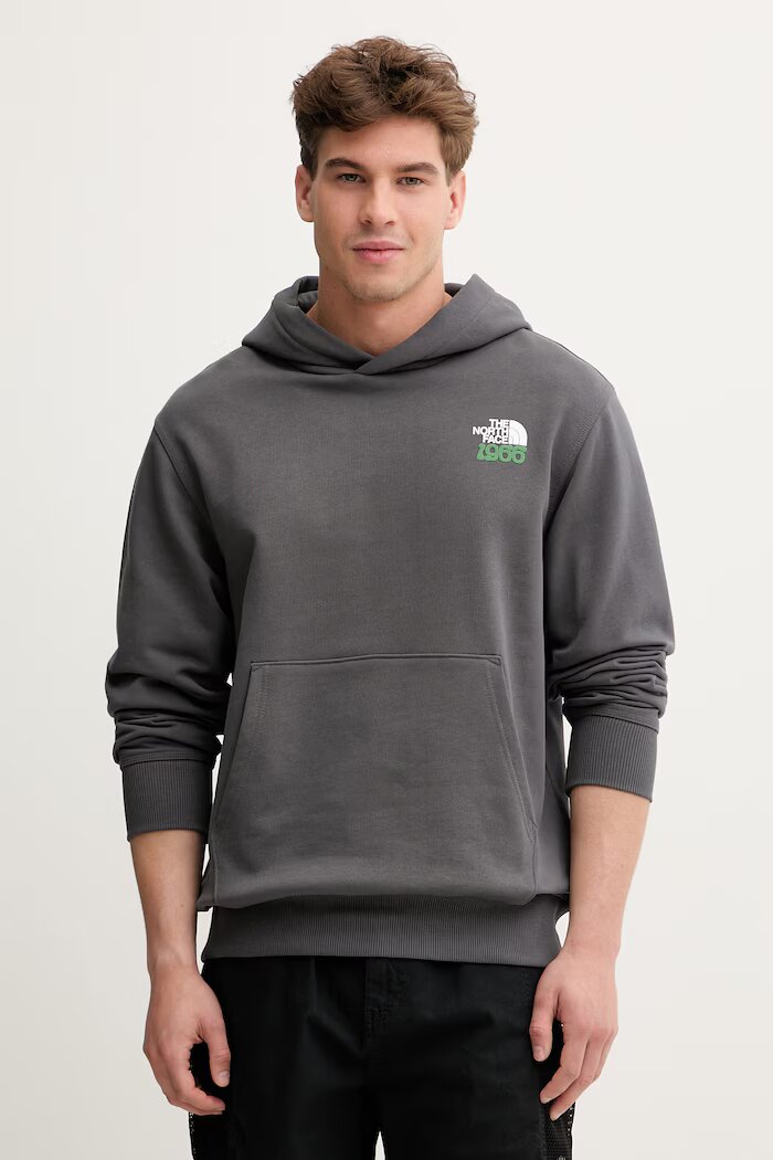The North Face суичър с качулка мъжки от памук 1966 MOTION сив NF0A8GAJRHI1