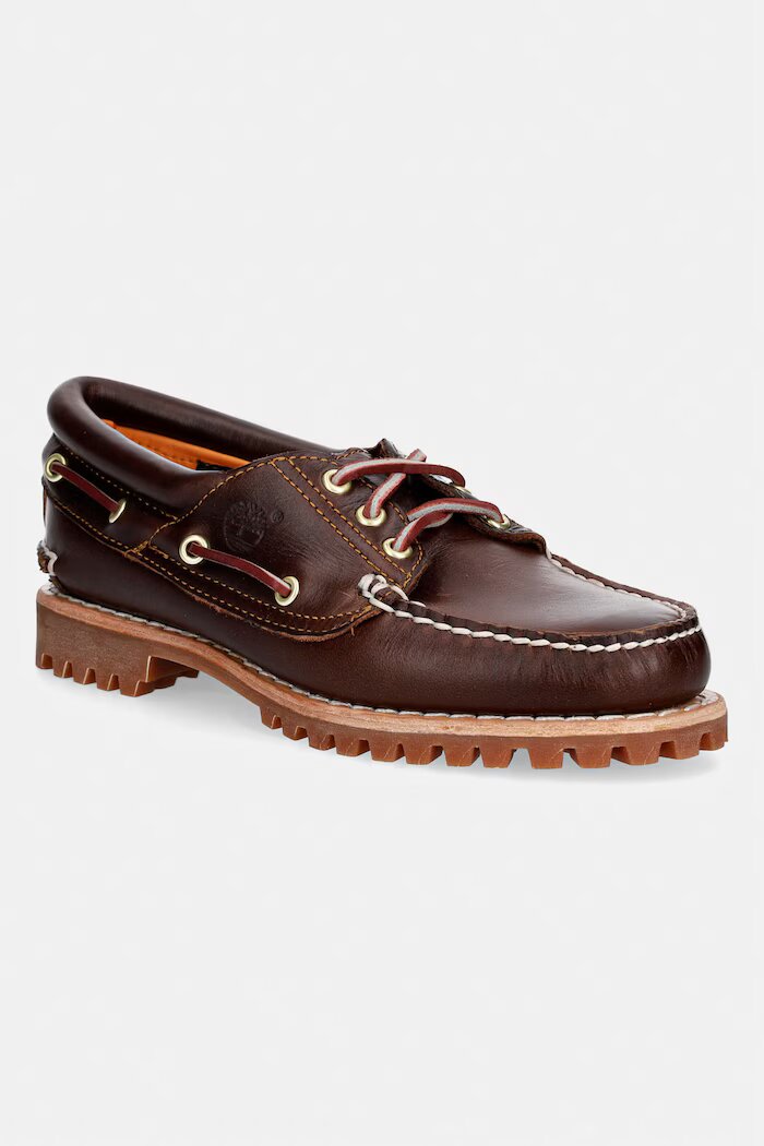 Timberland мокасини дамски от кожа кафяви TB0513042141