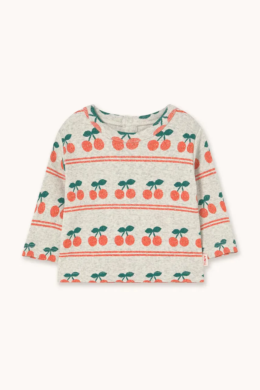 Tinycottons Бебешка памучна блуза с дълъг ръкав CHERRY PATTERN RIB BABY TEE