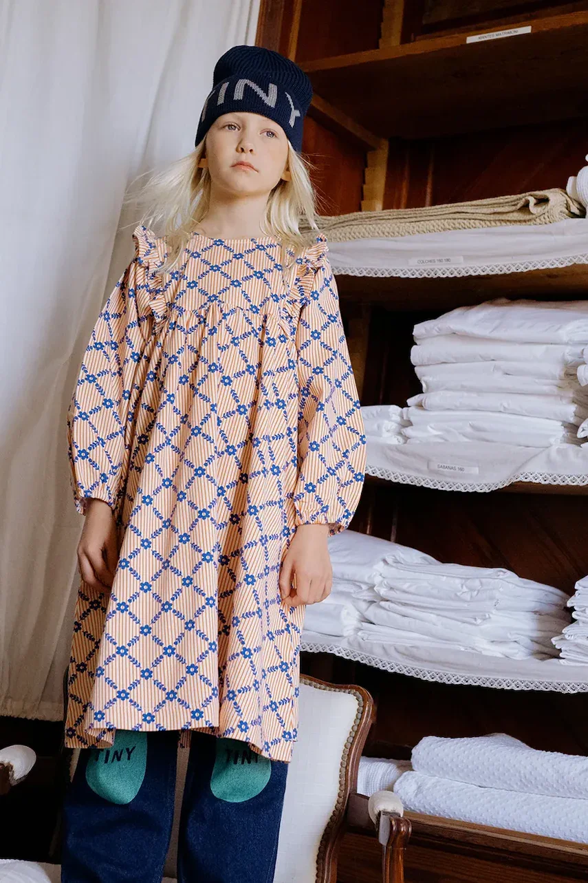 Tinycottons Детска рокля FLOWER GRID PRINT DRESS