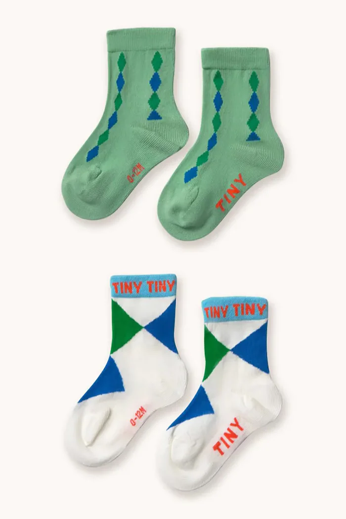 Tinycottons Детски чорапи DIAMOND MEDIUM SOCKS (2 чифта) в тюркоазено SS26-540