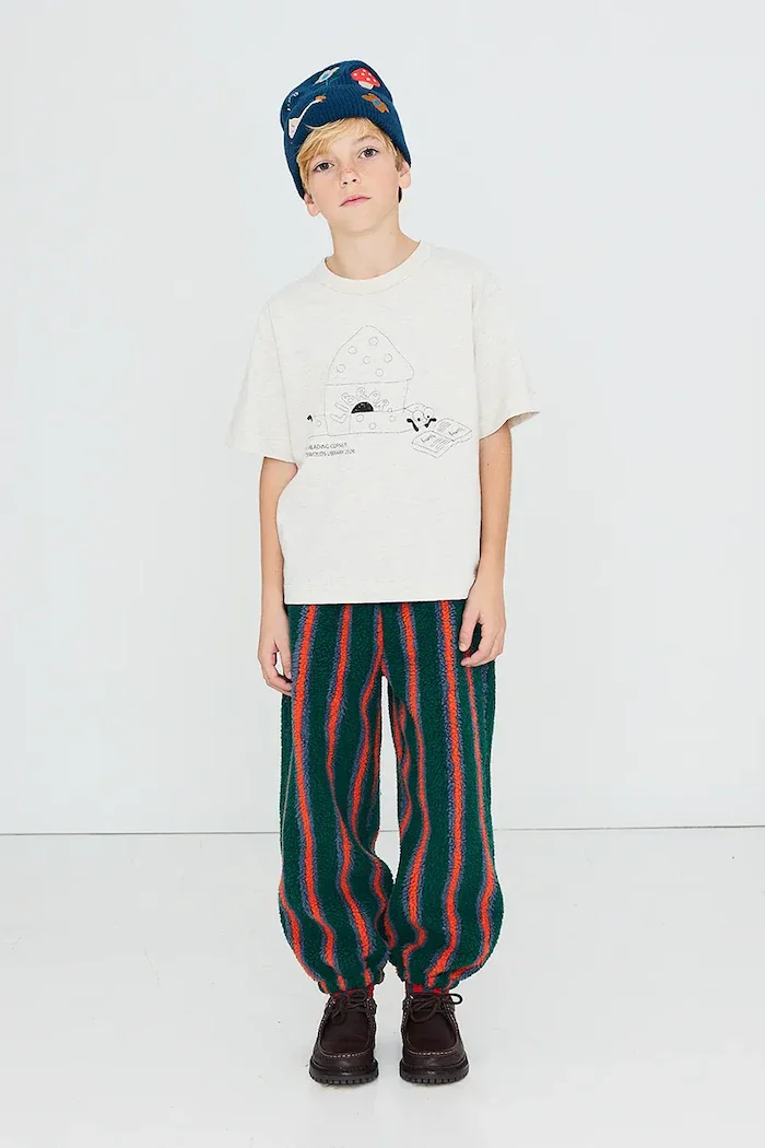 Tinycottons спортен панталон за деца от полар MULTICOLOR STRIPES SHERPA SWEATPANT зелен със стандартна талия AW26-245
