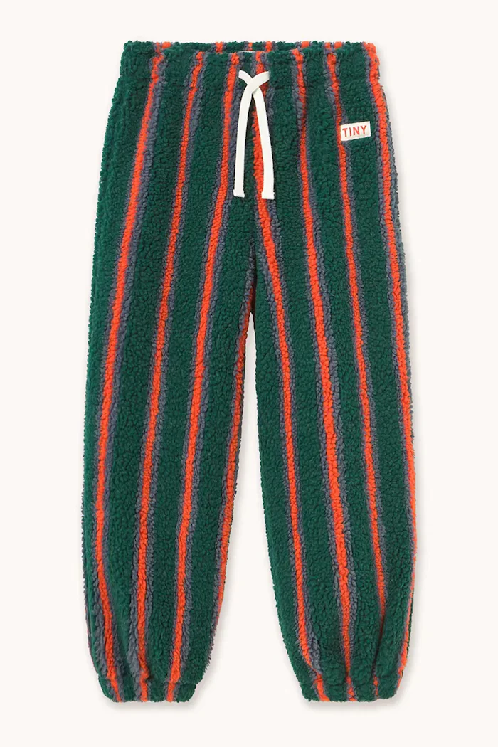 Tinycottons спортен панталон за деца от полар MULTICOLOR STRIPES SHERPA SWEATPANT зелен със стандартна талия AW26-245