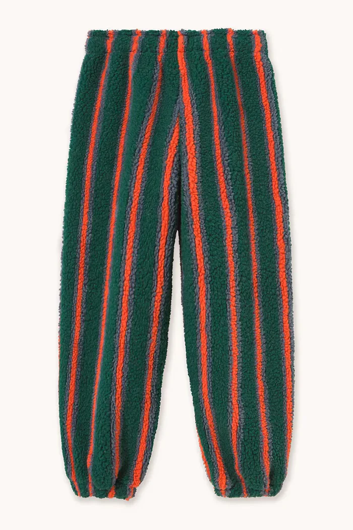 Tinycottons спортен панталон за деца от полар MULTICOLOR STRIPES SHERPA SWEATPANT зелен със стандартна талия AW26-245