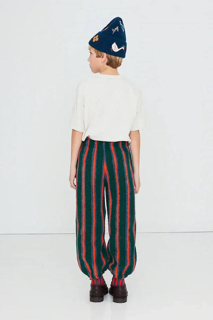 Tinycottons спортен панталон за деца от полар MULTICOLOR STRIPES SHERPA SWEATPANT зелен със стандартна талия AW26-245