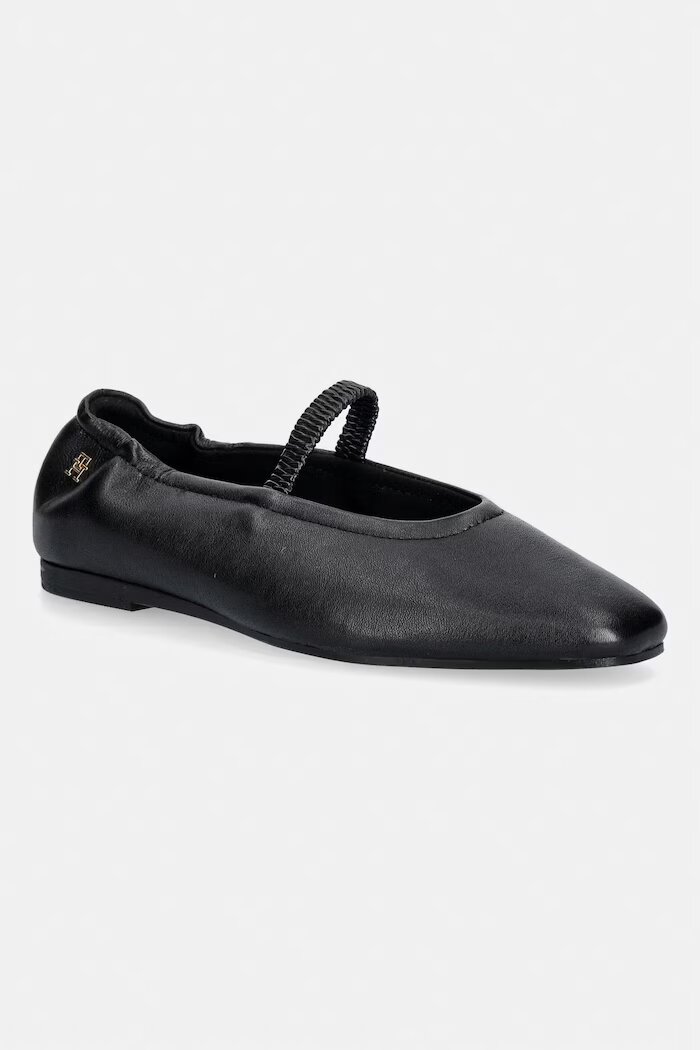 Tommy Hilfiger балеринки от кожа SOFT LEATHER ELLASTIC BALLERINA черни FW0FW09245