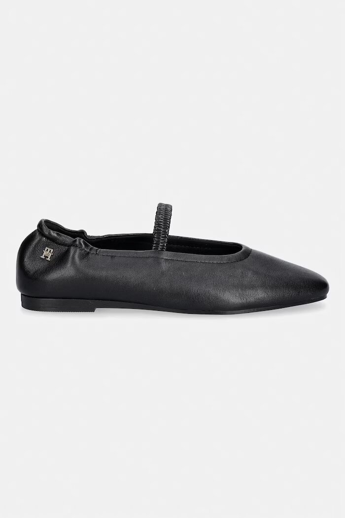 Tommy Hilfiger балеринки от кожа SOFT LEATHER ELLASTIC BALLERINA черни FW0FW09245