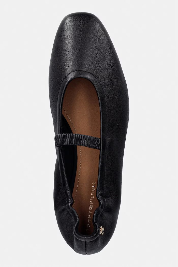Tommy Hilfiger балеринки от кожа SOFT LEATHER ELLASTIC BALLERINA черни FW0FW09245