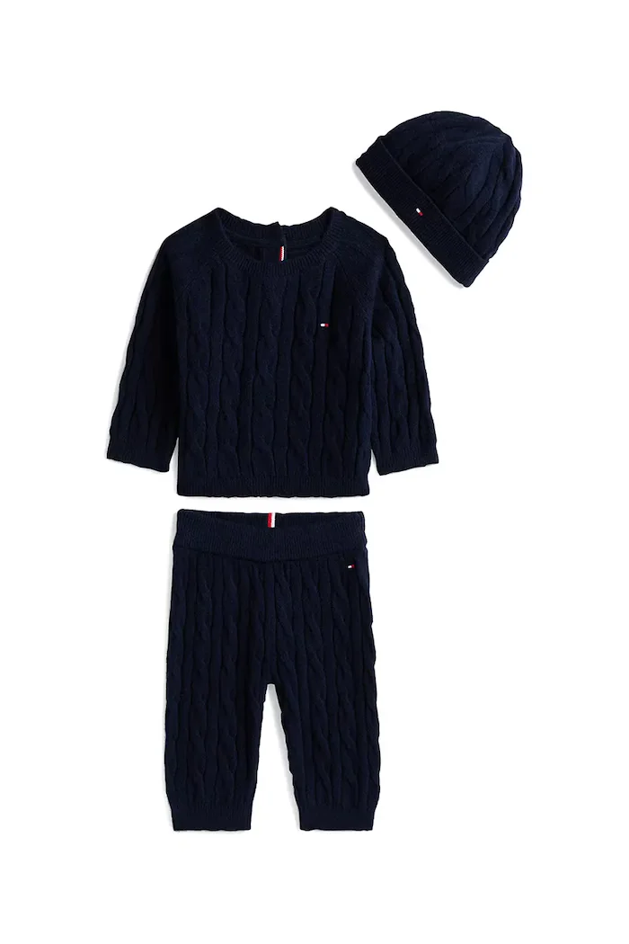 Tommy Hilfiger Бебешки комплект с памук (3 части) в тъмносиньо KN0KN02080