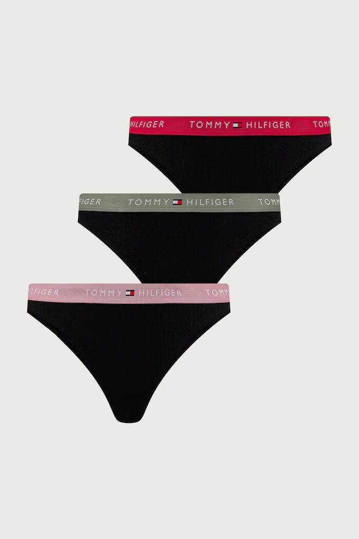 Tommy Hilfiger бикини дамски от памук с еластан 3 броя черни UW0UW05529