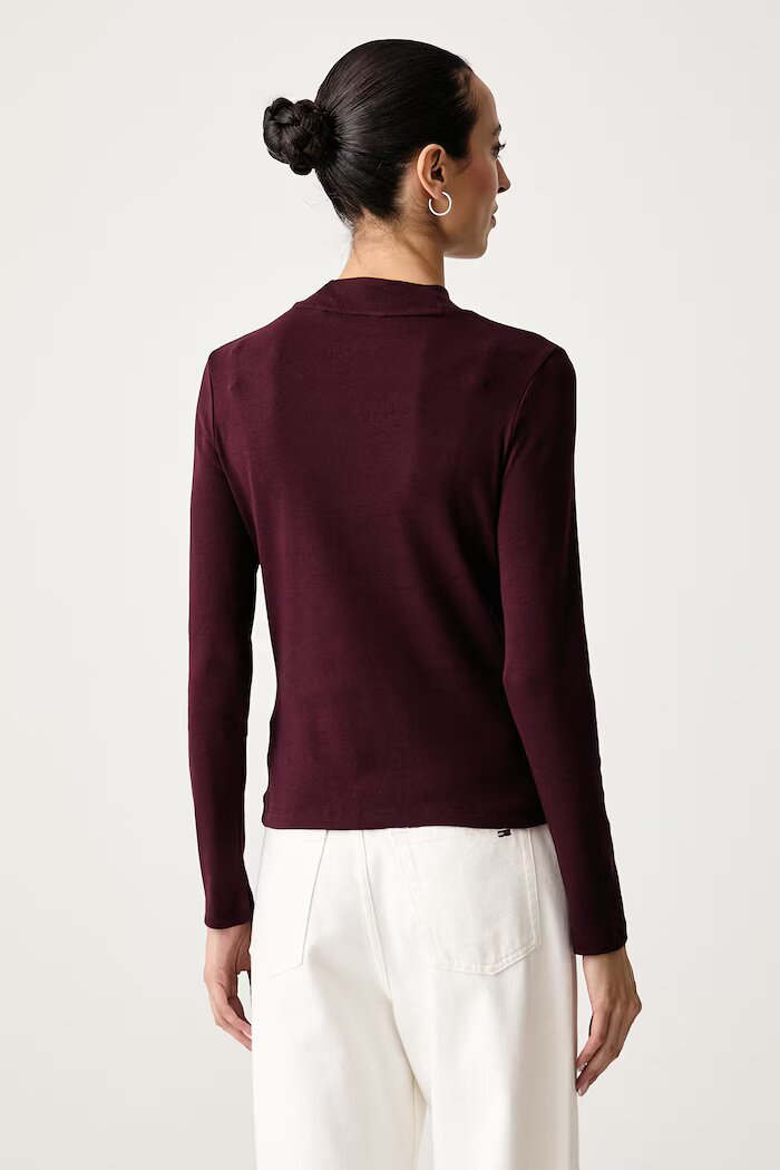 Tommy Hilfiger блуза с дълги ръкави дамска от памук бордо WW0WW47307