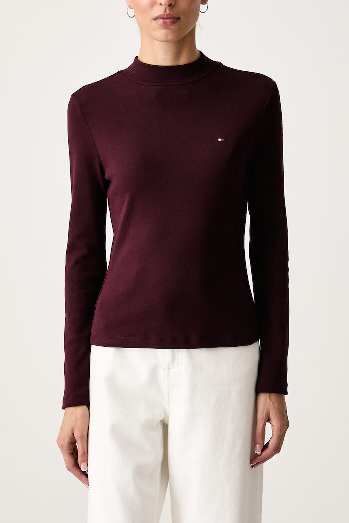 Tommy Hilfiger блуза с дълги ръкави дамска от памук бордо WW0WW47307