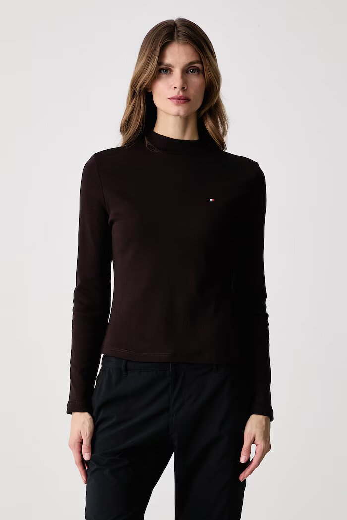 Tommy Hilfiger блуза с дълги ръкави дамска от памук кафява WW0WW47307